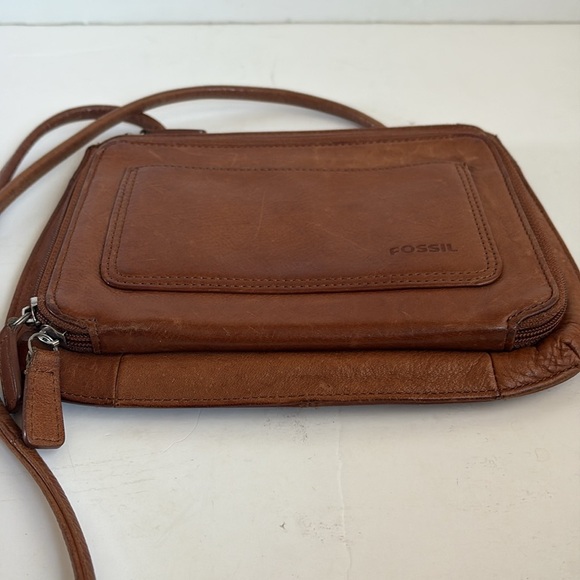 Fossil brown leather purse crossbody thin strap w zipper wallet compartment - Picture 15 of 16